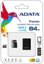 ADATA microSDXC Premier 64GB Class 10 UHS-I  Micro Reader V3 AUSDX64GUICL10-RM3BKBL