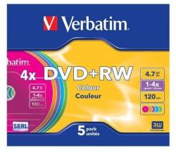 Verbatim DVD+RW Verbatim 4.7GB 4x Color, Carcasa Slim/5 Bucati (43297) - pcone