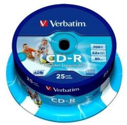 Verbatim CD-R imprimabil Verbatim 25 bucati, 52x, 700MB (43439) - pcone