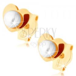 Ekszer Eshop 375 arany fülbevaló - fényes szívecske, fehér gyöngy középen