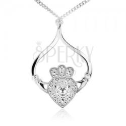 Ekszer Eshop 925 ezüst nyaklánc, lánc, szív, korona, kéz, átlátszó cirkóniák