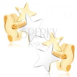 Ekszer Eshop Bedugós fülbevaló 9K sárga aranyból - kétszínű csillagok