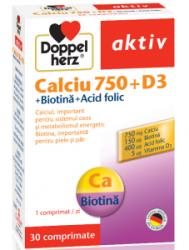 Doppelherz Aktiv Calciu 750+D3 si Biotina+Acid Folic 30 comprimate