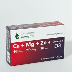 Remedia Ca+Mg+Zn cu Vitamina D3 30 comprimate