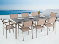 Beliani Grosseto kerti bútor - gránit asztallap 220cm és 8db textil szék