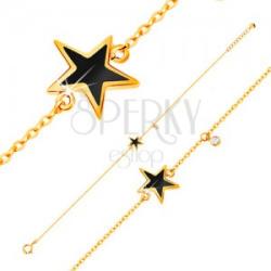 Ekszer Eshop 585 arany karkötő - fekete fénymázas csillag és átlátszó cirkónia, vékony lánc