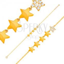 Ekszer Eshop 14K fénylő arany karkötő - öt csillag egy vonalban, lánc ovális szemekből, 180 mm