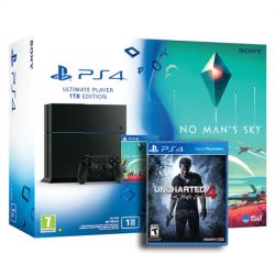 Sony PlayStation 4 Jet Black 1TB (PS4 1TB) + No Man's Sky + Uncharted 4: The Thief's End