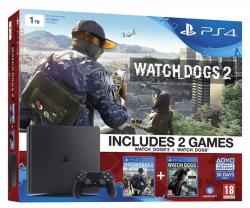 Sony PlayStation 4 Slim Jet Black 1TB (PS4 Slim 1TB) + Watch Dogs 2 + Watch Dogs