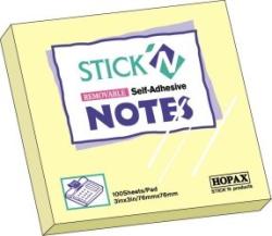 STICKN Notes autoadeziv 76 x 76 mm, 100 file, Stickn - galben pastel (HO-21007)