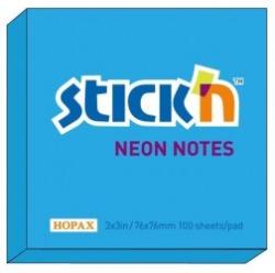 STICKN Notes autoadeziv 76 x 76 mm, 100 file, Stickn - albastru neon (HO-21209)
