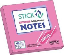 STICKN Notes autoadeziv 76 x 76 mm, 100 file, Stickn - corai neon (HO-21166)