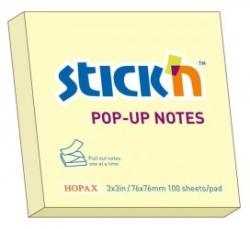 STICKN Notes autoadeziv 76 x 76 mm, 100 file, Stickn Pop-up - galben pastel (HO-21395)