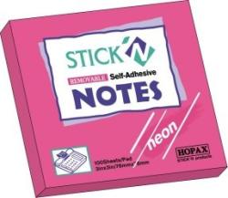STICKN Notes autoadeziv 76 x 76 mm, 100 file, Stickn - roz neon (HO-21165)