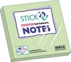 STICKN Notes autoadeziv 76 x 76 mm, 100 file, Stickn - verde pastel (HO-21150)