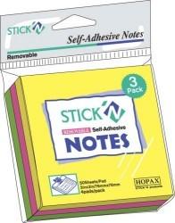STICKN Notes autoadeziv 76 x 76 mm, 3 x 50 file/set, Stickn - 3 culori fosforescente (HO-21093)