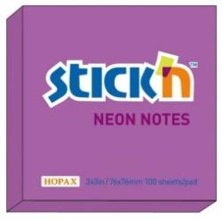 STICKN Notes autoadeziv 76 x 76 mm, 100 file, Stickn - mov neon (HO-21210)