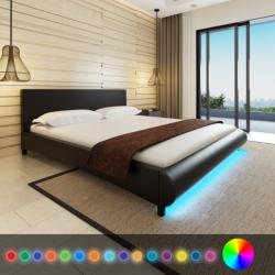 vidaXL Műbőr ágy matraccal és LED csíkkal 180x200cm (272044/272045)