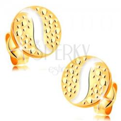 Ekszer Eshop 14K arany fülbevaló - kör pontokkal és hullámmal fehér aranyból, stekkerek