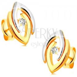 Ekszer Eshop 14K kombinált arany fülbevaló - két színű patkó alak és átlátszó cirkónia