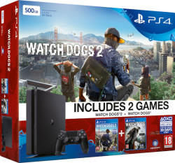 Sony PlayStation 4 Slim Jet Black 500GB (PS4 Slim 500GB) + Watch Dogs 2 + Watch Dogs