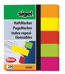 Sigel Jelölőcímke, papír, 5x40 lap, 12x50 mm, SIGEL Neon Mini, vegyes szín (SIHN655)