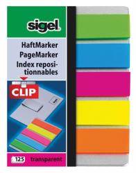 Sigel Jelölőcímke, műanyag, 5x25 lap, 12x50 mm, klippel, SIGEL Clip, vegyes szín (SIHN610) - webpapir