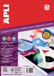 APLI Etikett, CD/DVD, A4, matt, eltávolítható, APLI (50db/csom) (LCA2001)