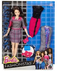 Mattel Barbie Fashionistas - fekete hajú baba szürke ruhával