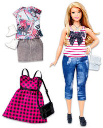 Mattel Barbie - Fashionistas - Curvy Divatguruk - szőke hajú molett lány, farmerban és trikóban (DTF00)