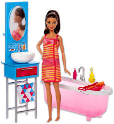 Mattel Barbie bútorok - fürdőszoba barna hajú Barbie-val (DVX53/DVX51)