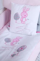 Klups Set lenjerie 5 piese Little Bunny gri-pink Lenjerii de pat bebelusi‎, patura bebelusi