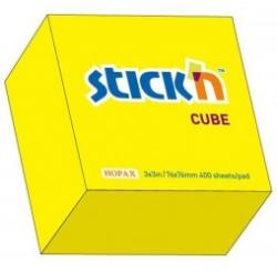 STICKN Cub notes autoadeziv 76 x 76 mm, 400 file, Stickn - galben neon (HO-21010)