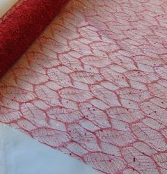 glitteres csipke dekoranyag piros (48 cm x 5 yard)levélke mintás