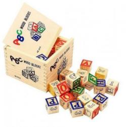 Cuburi din lemn cu litere si cifre ABC â€ 48 cuburi
