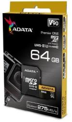 ADATA microSDXC Premier ONE 64GB C10/U3/V90 AUSDX64GUII3CL10-CA1