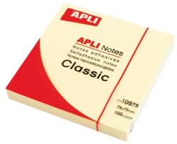 APLI Öntapadó jegyzettömb, 75x75 mm, 100 lap, APLI "Classic", sárga (LNP10975) - officesprint