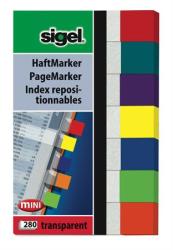 Sigel Jelölőcímke, műanyag, 7x40 lap, 12x50 mm, SIGEL "Clear Mini", vegyes szín (SIHN677) - officesprint