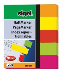 Sigel Jelölőcímke, papír, 5x40 lap, 12x50 mm, SIGEL "Neon Mini", vegyes szín (SIHN655) - officesprint