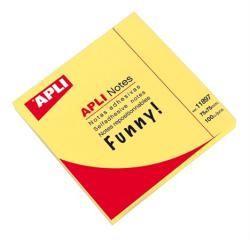 APLI Öntapadó jegyzettömb, 75x75 mm, 100 lap, APLI "Funny", neon sárga (LNP11897) - officesprint