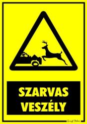  Szarvas veszély ( autóval ) figyelmeztető tábla matrica