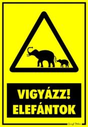  Vigyázz elefántok figyelmeztető tábla matrica