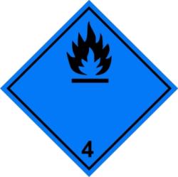 ADR 4.3 bárca Vízzel érintkezve gyúlékony gázokat fejlesztő anyagok ( kék alapon fekete )