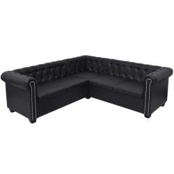 vidaXL Canapea colț Chesterfield 5 locuri, negru, piele ecologică (243614) Canapea