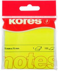 KORES Notes adeziv 75x75mm galben neon 100 file, KORES