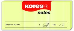 KORES Notes adeziv 40x50mm galben pal 3 x 100 file, KORES
