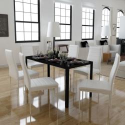 vidaXL Set masă și scaune de bucătărie 7 piese alb și negru (242988)