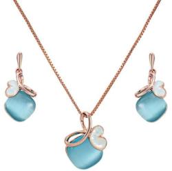  Rózsaarannyal bevont rombusz ékszerszett kék macskaszem opálokkal (0213. ) (T102393A-001)