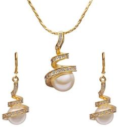  Arannyal bevont spirálos gyöngyös ékszerszett áttetsző CZ kristályokkal (1150. ) (S327)