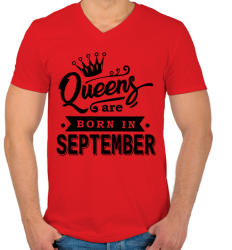 printfashion A királynők szeptemberben születnek - Férfi V-nyakú póló - Piros (333901)